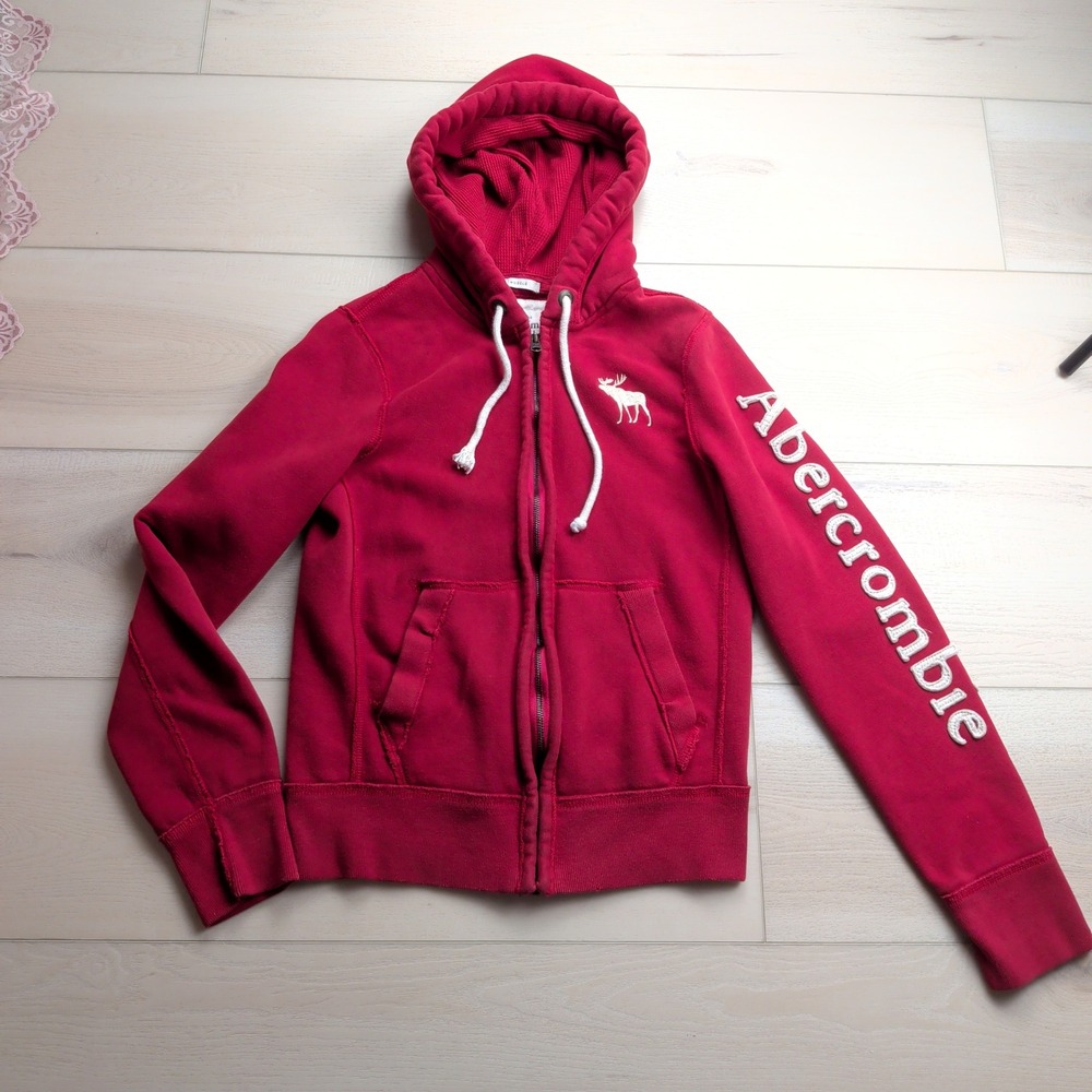 Abercrombie & Fitch Muscle Full Zip Hoodie Mens S Moose Spellout Embroidered Y2K